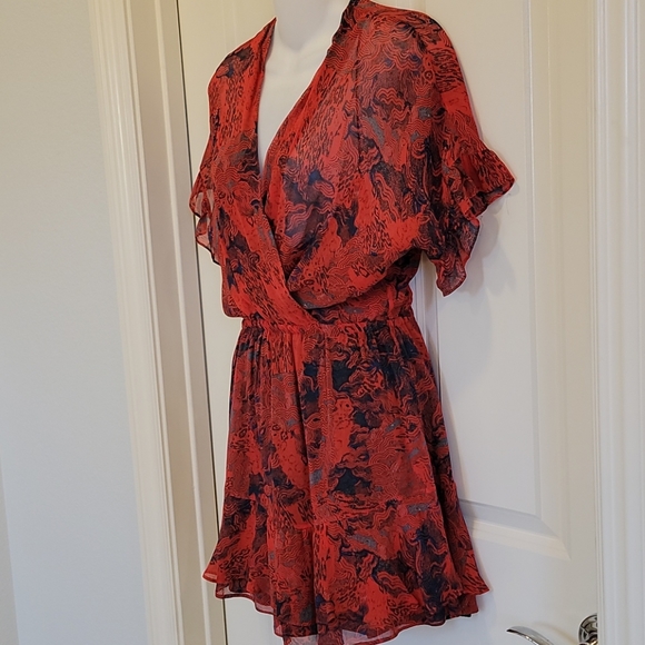 IRO "Kizz" Red and Blue Floral Chiffon Dress - 34 - Picture 2 of 8